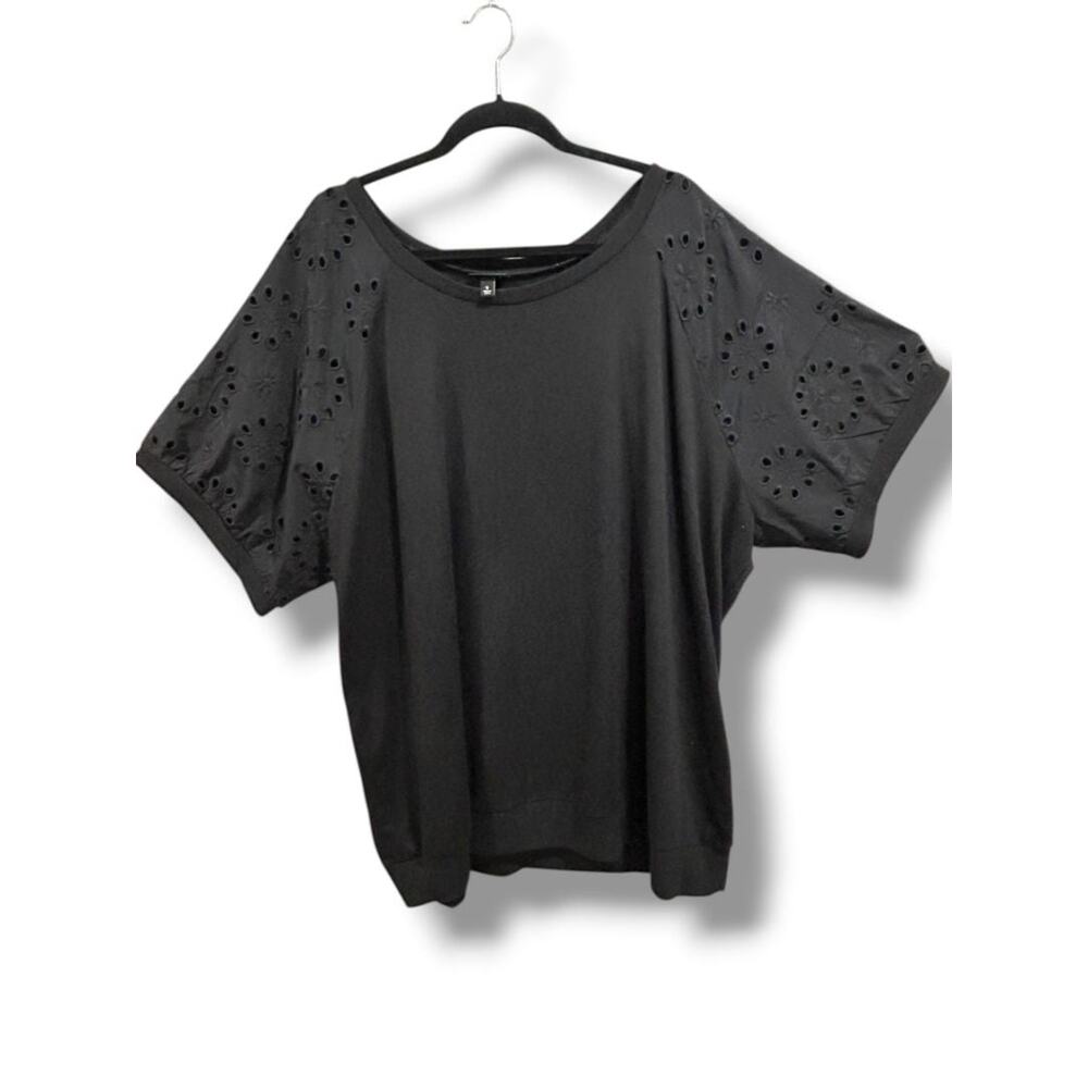 Size 5X Torrid Womens Plus Size Black Eyelet Sleeve Tshirt